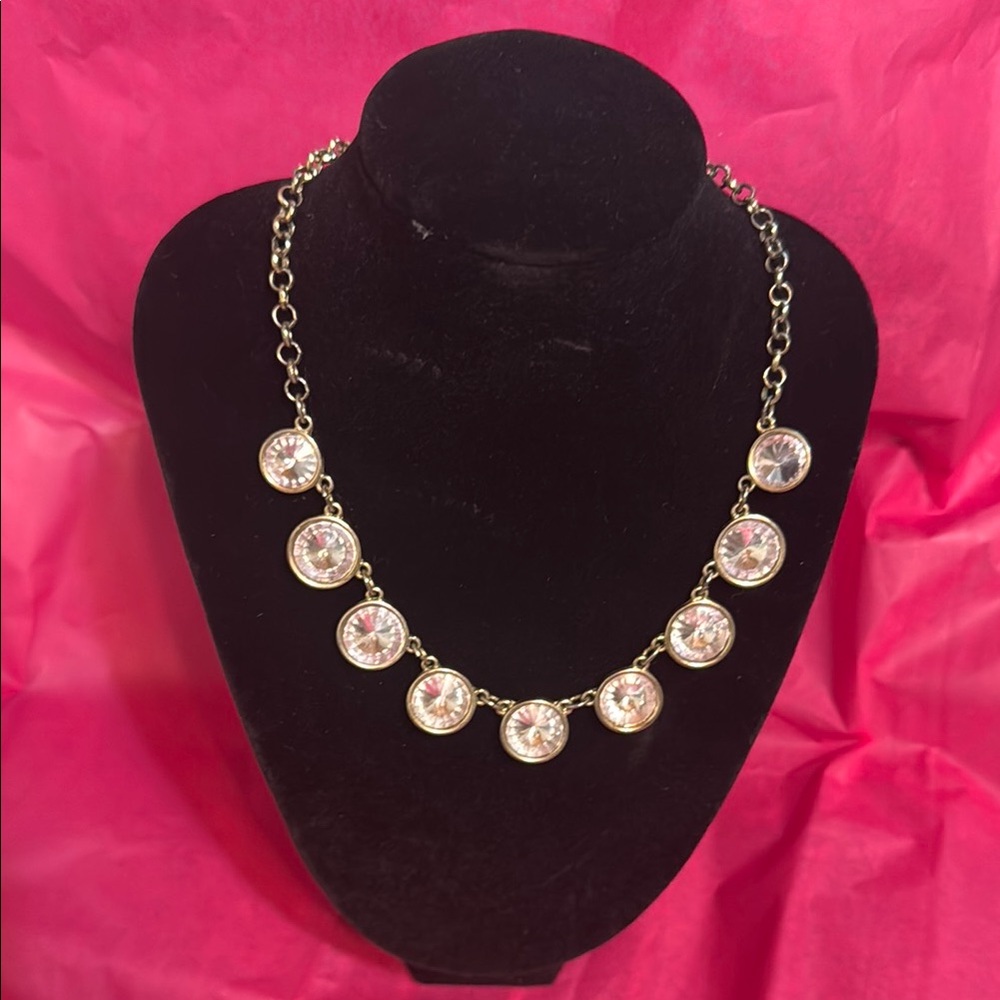 White House Black Market Gold-Tone Necklace w/ Soft Pink Crystal Accents
